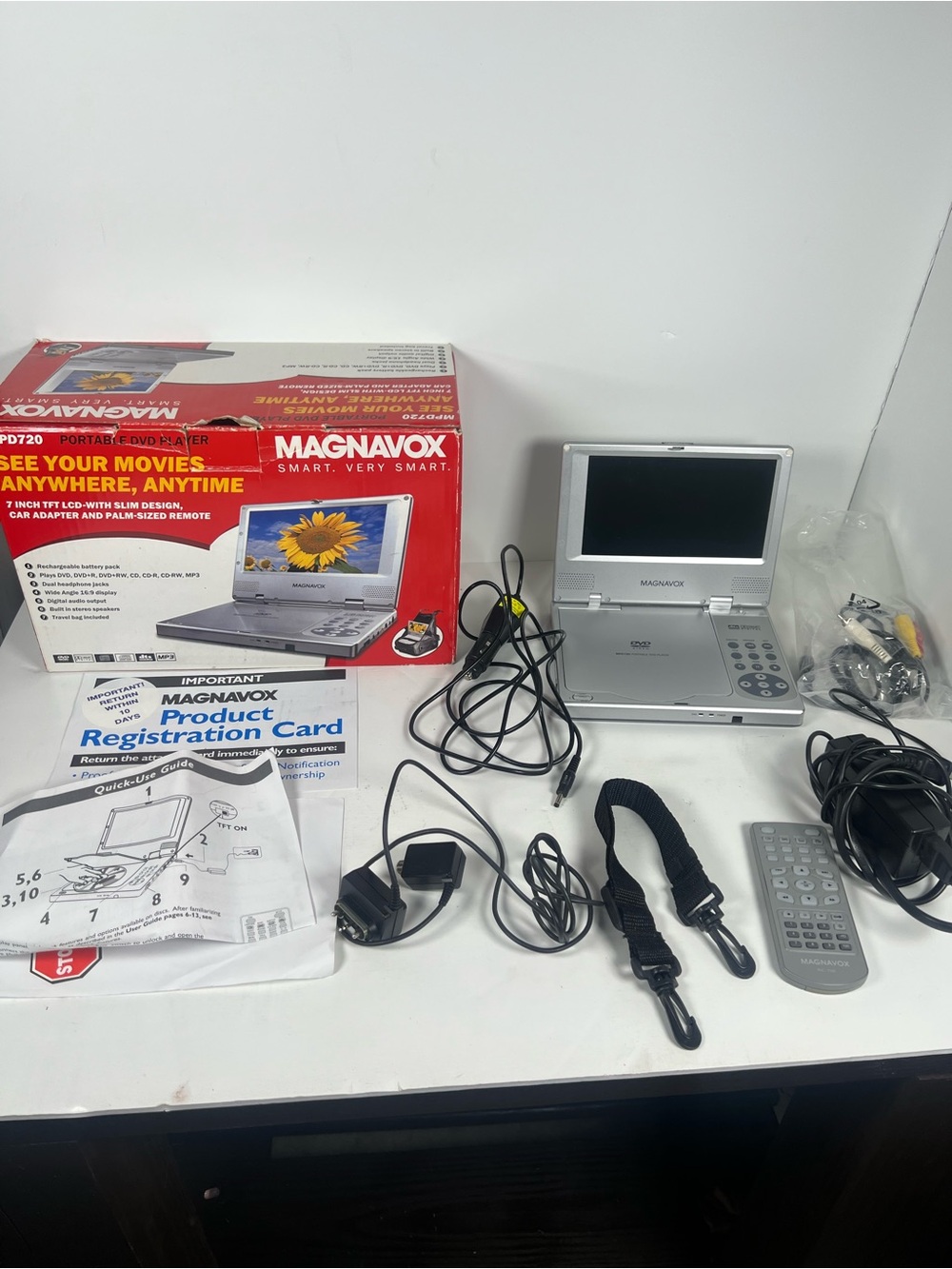 Magnavox 7" Portable DVD Player - Silver - Swivel Screen with Remote